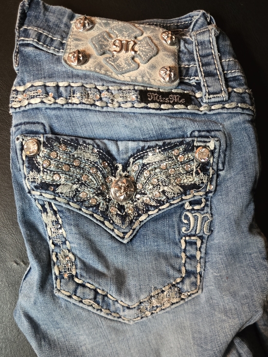 Miss Me Denim - Miss Me Light Blue Skinny Jeans with Embellished Wing Back Pocket